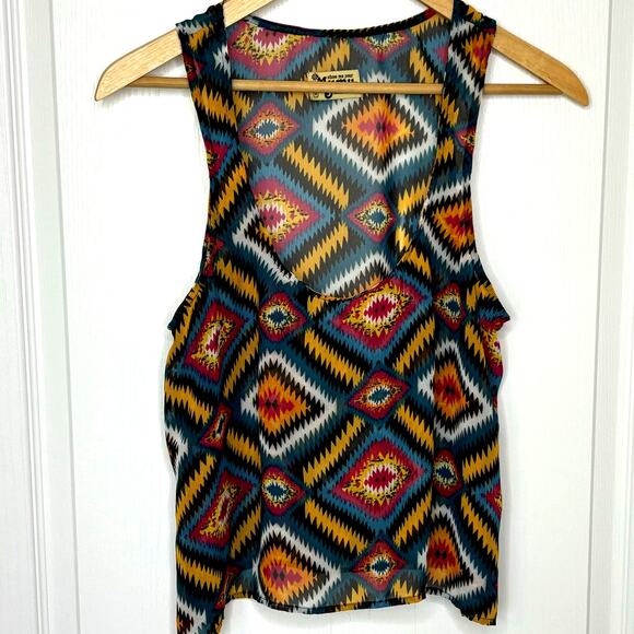 Show Me Your Mumu Wms Medium Sheer Cropped Vibrant Tank Aztec Southwestern Style - Picture 7 of 7